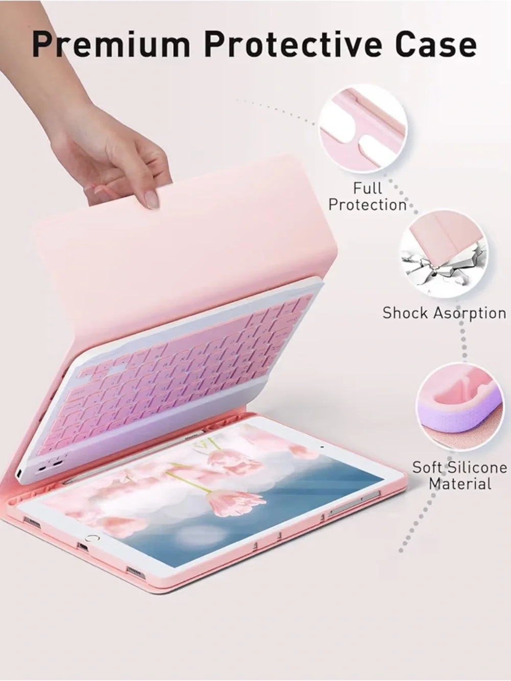 Mouse and Detachable Keyboard for iPad Pro 9.7, Slim Case with Pen Holder - Pink